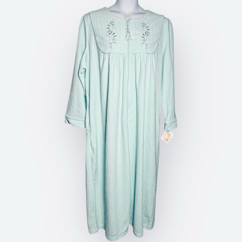 NWT Intimate Essentials Aqua Blue‎ Green House Coat Robe 3X